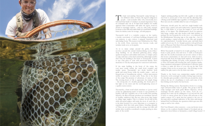 Underwater image on man fly fishing with grayling caught in net in Swedish Lapland.