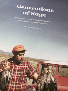Montana man with sage grouse, historic photo.