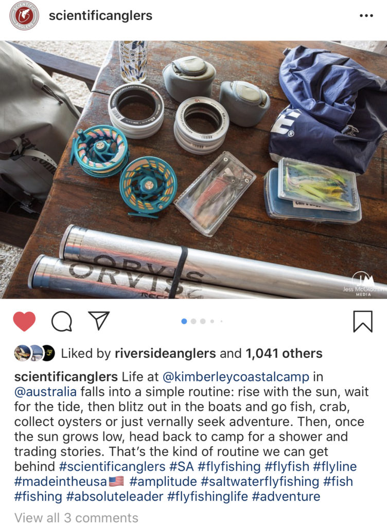 Gear piled up on table at Kimberley Coastal Camp in Australia while fly fishing for Scientific Anglers.