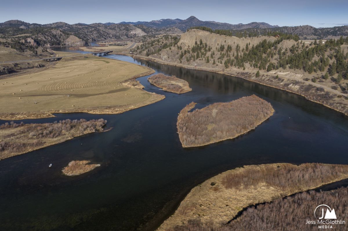 Aerial view of the Missouri River near Craig, Montana.