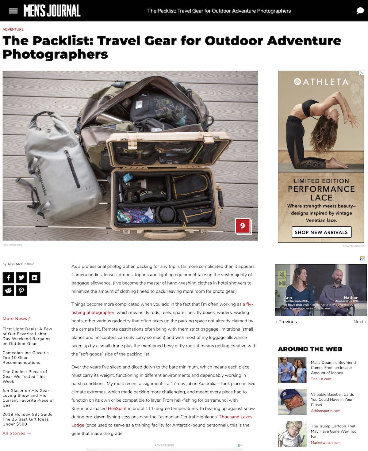 Packing list for outdoor adventure photographers on Men's Journal. Photo of packs bags and camera bags.