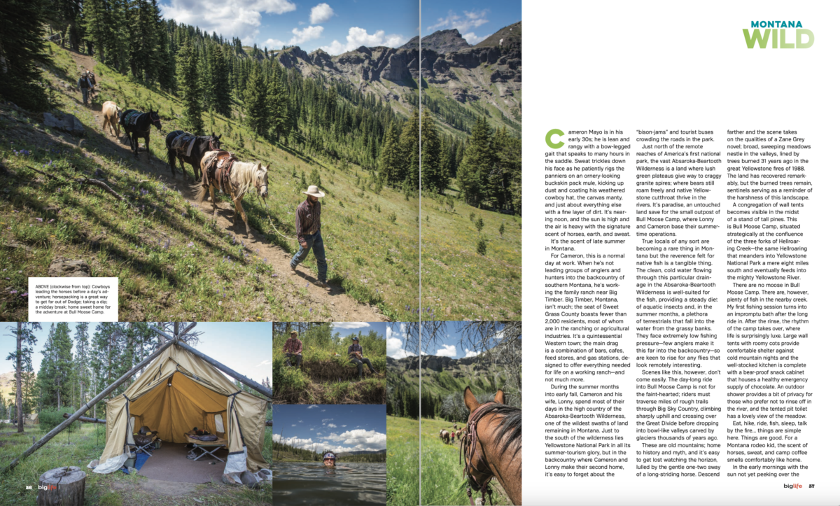 "Montana Wild" article in Big Life Magazine about fly-fishing the Absaroka-Beartooth Wilderness backcountry from horseback.
