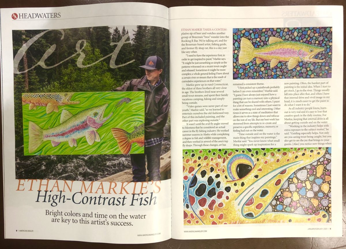 Magazine feature on Montana fly fishing artist Ethan Markie.