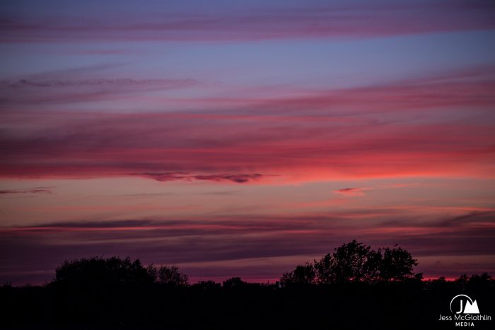 Red, purple, blue, and pink sunset near Celina in north Texas.