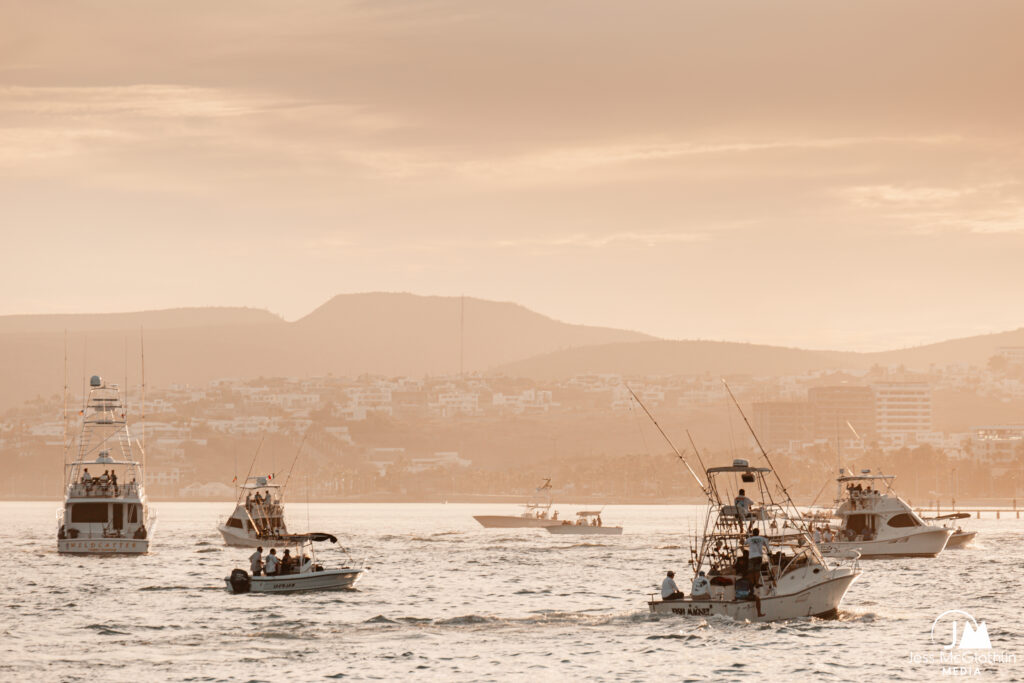Boats in the La Paz harbor before the MAJA El Grande Tournament in La Paz, Baja California Sur, Mexico